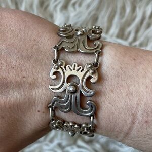 Taxco Rafael Melendez 30s Vtg Etched Mexican Heavy Sterling Silver 980 Bracelet